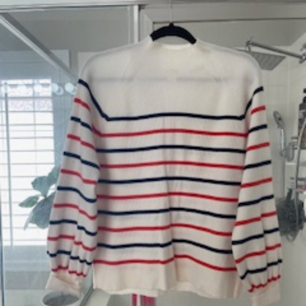 Maeve Striped Cowl Neck Sweater - Red, Blue, White